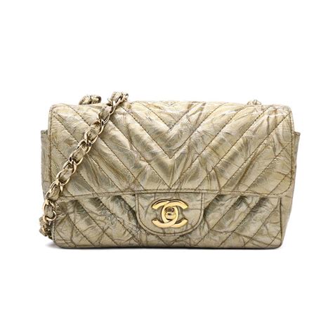 CHANEL Patent Crumpled Calfskin Chevron Quilted Mini 